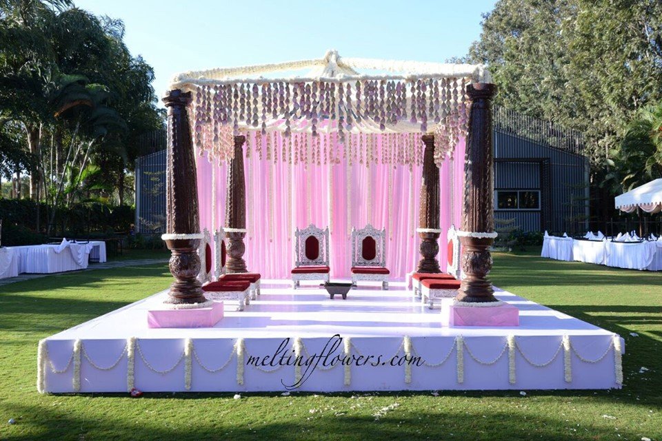 white open stage decor | Wedding Decorations, Flower Decoration